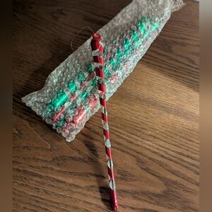 Festive Red and Silver Candy Cane Ornament